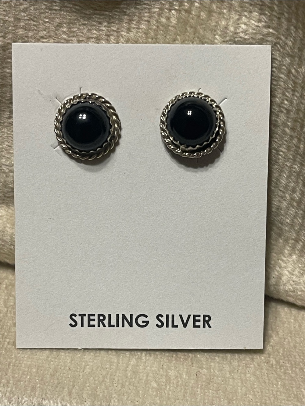 Esther White - Native Sterling Silver Black Onyx Rope-Edge Stud Earrings